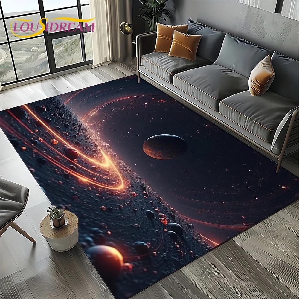 Universe Space Stars Black Hole Galaxy Earth Milky Way Carpet Rug for Living Room Bedroom Sofa Decoration,Non-slip Floor Mat