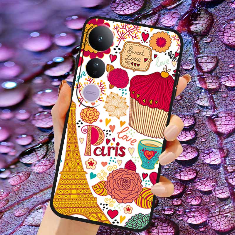 Case For Vivo V50 Lite Soft 3D Flower Relief Emboss Silicone Covers for Vivo V 50 Lite 4G 5G V50Lite Soft Capa Protective Casing