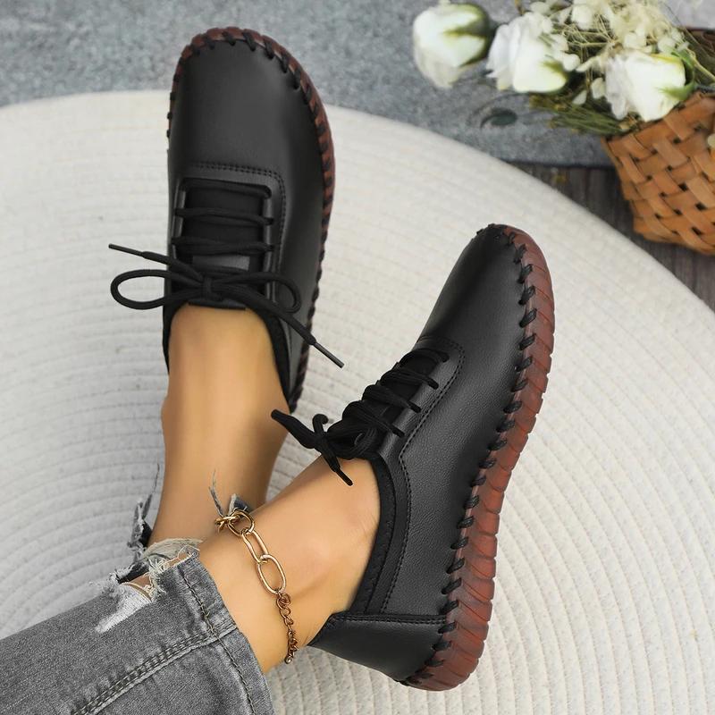 Fashion 2024 Newest Woman Flats Casual Sew Oxford Shoes Female Lace Up Leather Single Shoes Comfortable Moccasins Loafer Shoes Plus Size