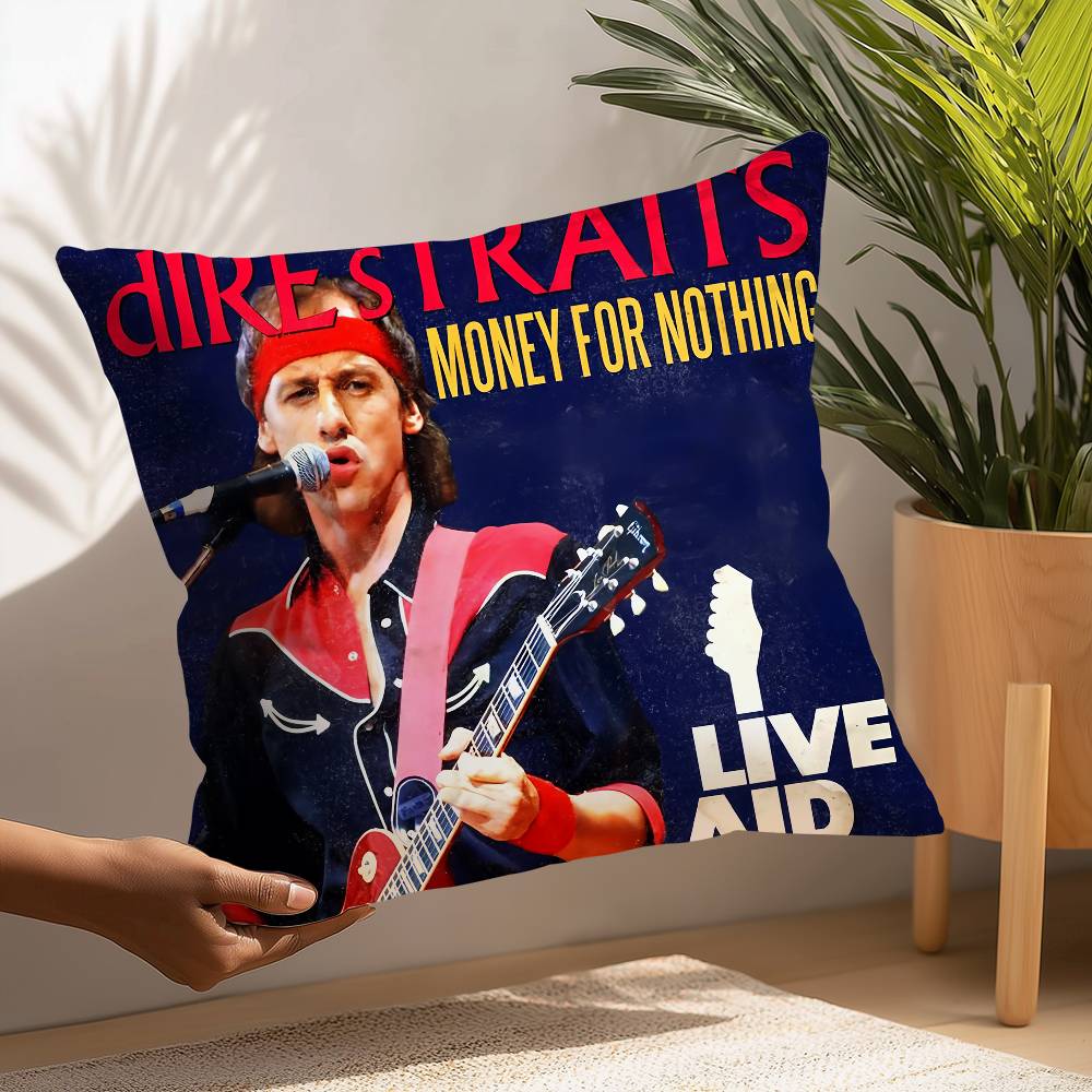 D-Dire S-Straits Band Kissenbezug Quadratischer Doppelseitiger Druck Kissenbezug für Sofa Heim Schlafzimmer Dekor Geschenk