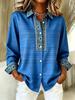 Plus-size women's long-sleeved casual shirt with buttoned lapels, perfect for New Year gifts