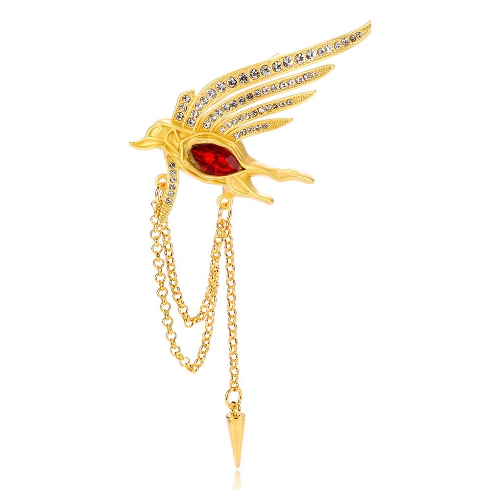 New Arrival Luxury Metal Phoenix Brooch Rhinestones Wing Design Tassel Lapel Pin Badge High-end Fashion Jewelry Gift for Women