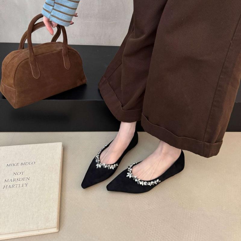 New French rhinestone flat-soled wedding shoes women's pointed head and one pedal temperament shallow mouth casual shoes