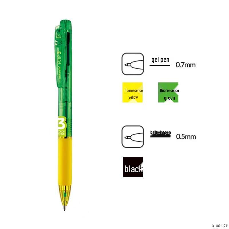 Monami Oil-Based Multi-Color Ballpoint Pen with Black, Blue, and Red Ink Bullet 0.7