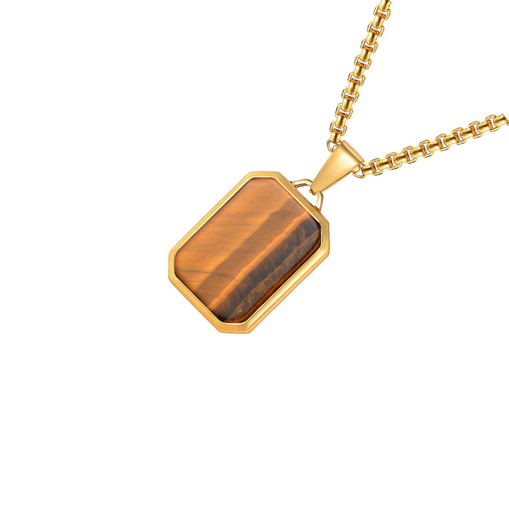 Stainless Steel Geometric Necklace Rectangular Pendant Necklace Stone Neck Jewelry Chain Necklace Suitable for Men