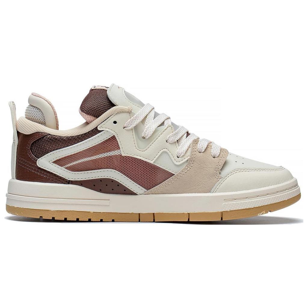 Li-Ning We Are Pro Synthetic Leather Non-Slip Wear-Resistant Low-Top Skate Shoes Women Sneakers White Gray Brown AECT010-2