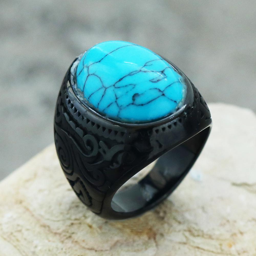 316L Stainless Steel Ring With Black Onyx & Turquoise High Quality Jewelry Factory Direct Sale