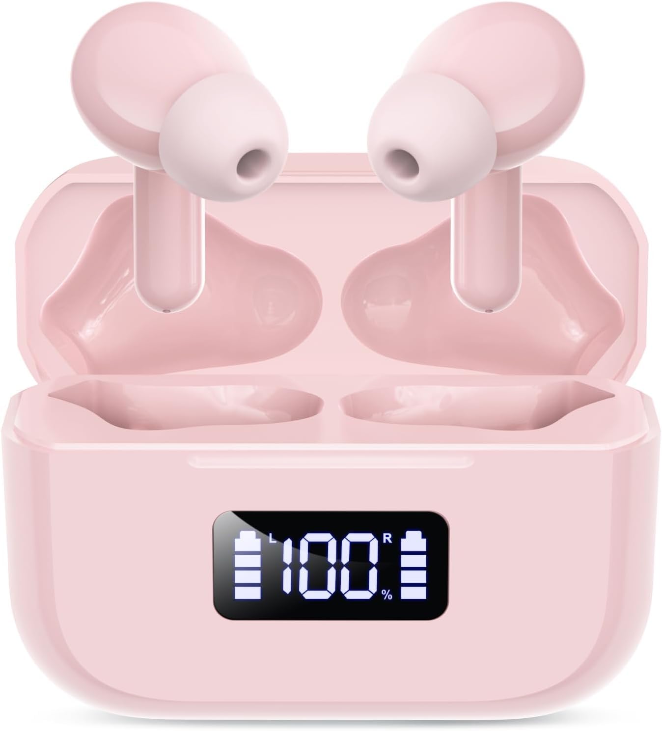 

Wireless Bluetooth Compact and Bluetooth Automatic LED Up to 48 Hours of Fast Sound Touch Single or Comfortable Fit Earbuds, Lightweight, 5.3 розовый