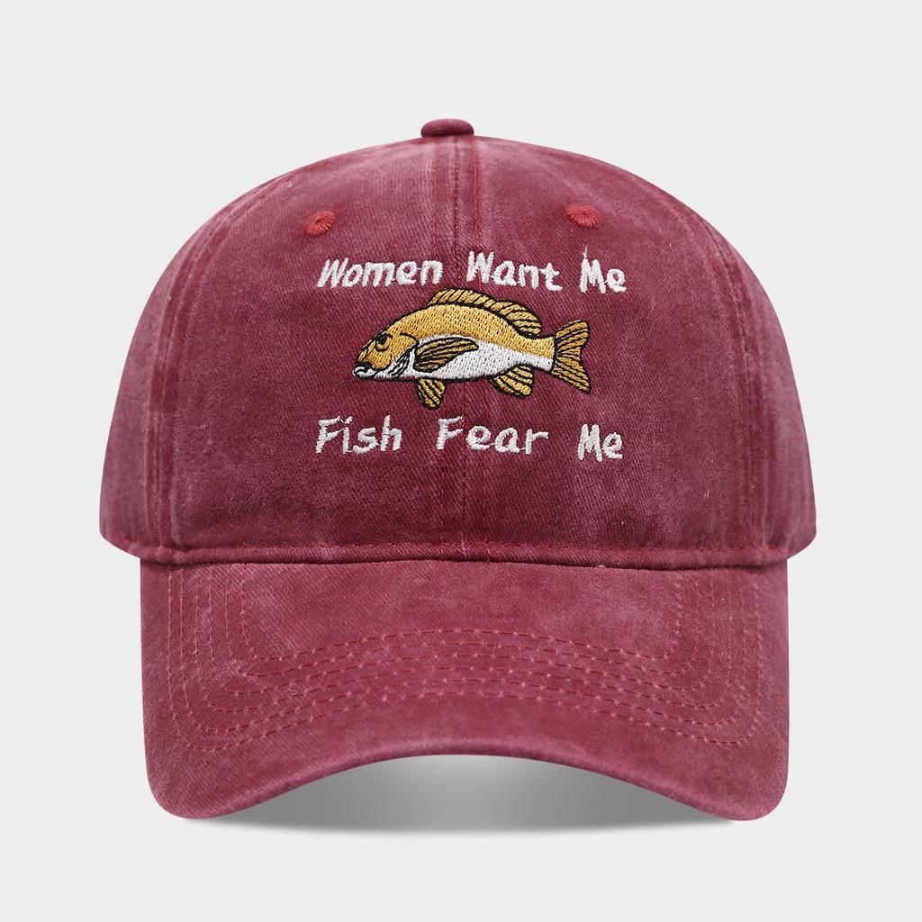 Le donne mi vogliono i pesci mi temono Cappellino da baseball ricamato Unisex Cotone lavato Cappello da sole estivo primaverile da pesca