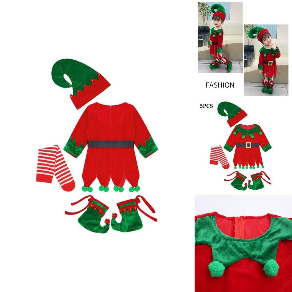 Atemberaubendes Weihnachtselfen-Kleinkind-Cosplay-Kostüm Mit Schuhen Strümpfen