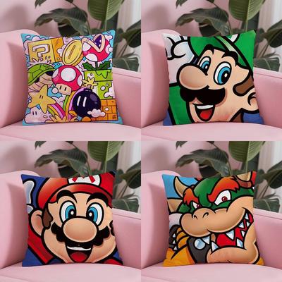 Housse d'oreiller Style Super Mignon Jeu M-Mario Housse d'oreiller Anti-acariens Fermeture Éclair Invisible Velours Court Soyeux Housse de Coussin de Canapé