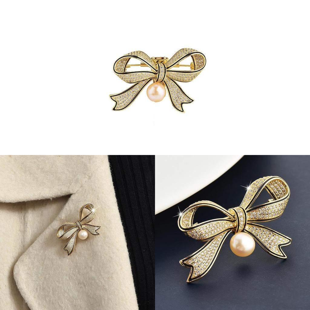 Fashion Bow Artificial Pearl Brooch For Women With Metal Clasp Ideal For Office And Formal Wear