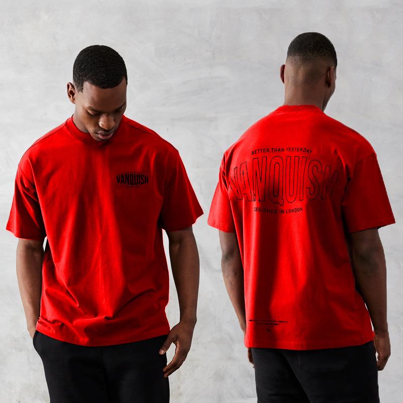 

VANQUISH Men s Oversized Summer Gym T-shirt - Round Neck, Loose Fit XL червоний