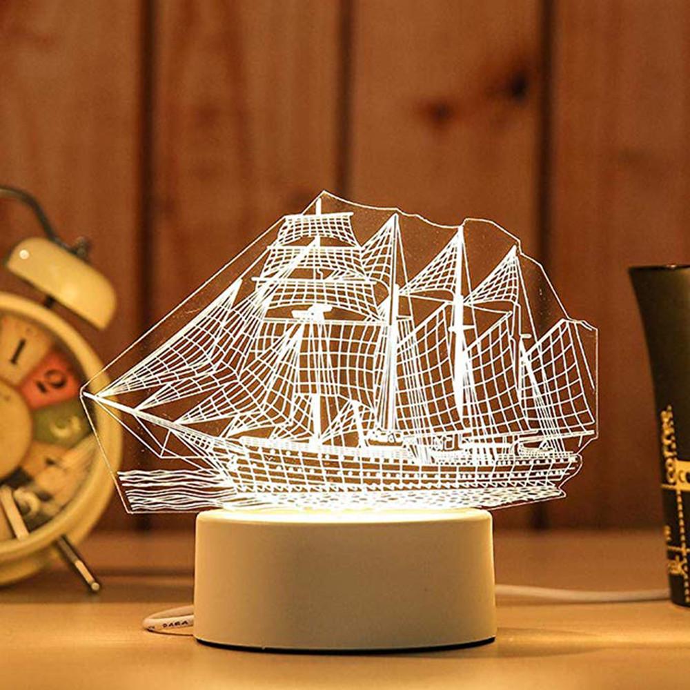 (Nikita) 3D USB Acrylic Night Light LED Table Desk Bedroom Decor Gift Warm White Lamp