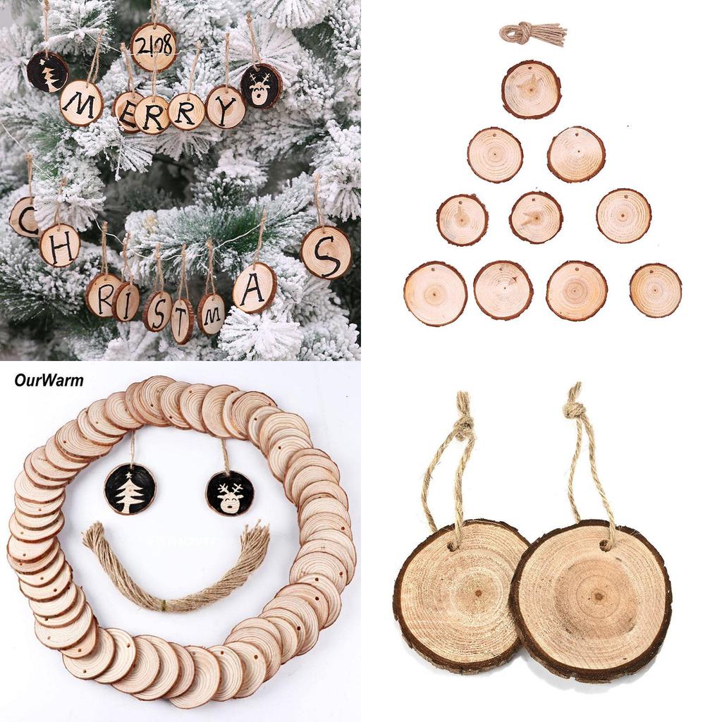 10 X Natural Wood Slice Christmas Tree Ornament Hanging Decor Diy Craft Gift Tag