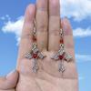 Gothic Punk Silver Color Liquid Metal Cross Red Heart Rhinestone Dangle Earrings for Women Hallowmas Party Hip Hop Jewelry Gifts