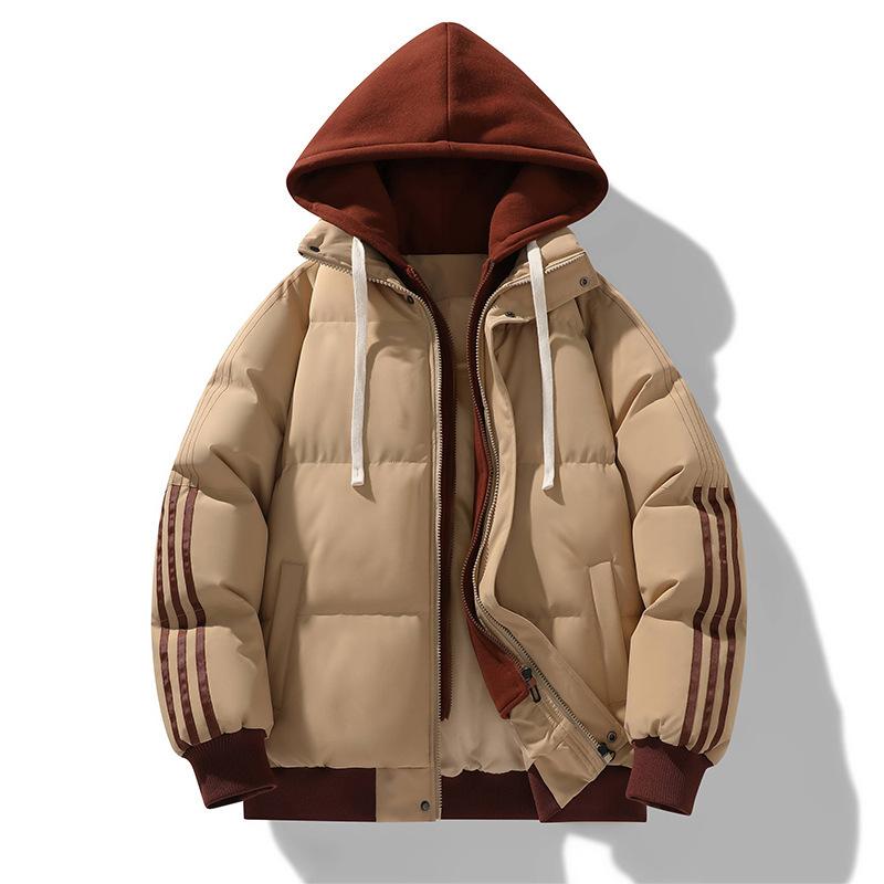 Fake Two-piece Cotton Jacket for Men In Winter New American Casual Hooded Thickened Warm Cotton Jacket