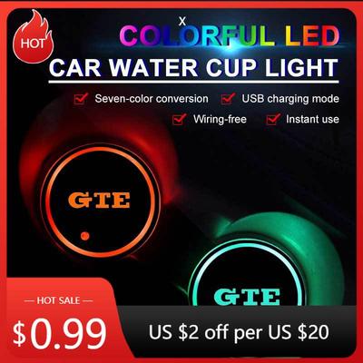 For VW VOLKSWAGEN 2026 New Car LED Luminous Water Cup Holder Mat For Volkswagen VW GTE Golf 5 6 7 GTI MK6 Passat Polo Beetle Mag