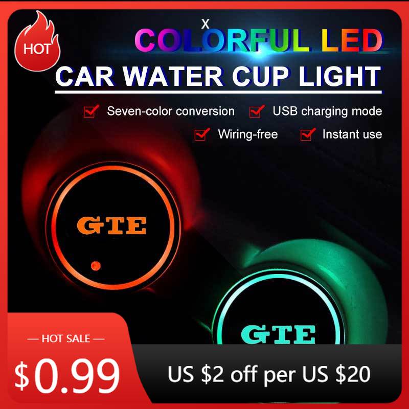 For VW VOLKSWAGEN 2026 New Car LED Luminous Water Cup Holder Mat For Volkswagen VW GTE Golf 5 6 7 GTI MK6 Passat Polo Beetle Mag