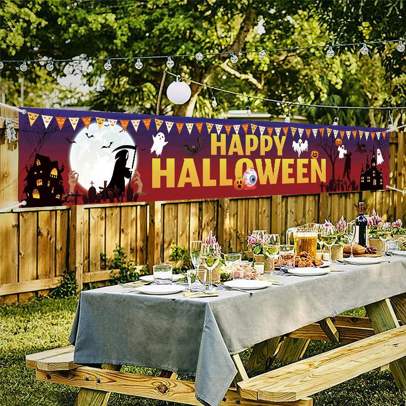 Moon Witch Cat Ghost Creative Halloween Banner