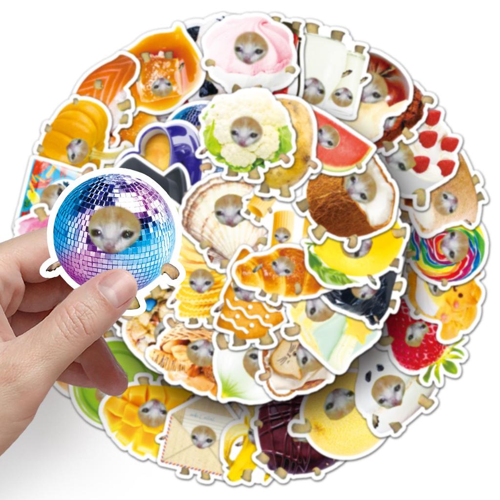 50 Funny Cat Head Graffiti Stickers for Personal Expression: Decorate Water Cups, Mobile Phones, and Skateboards