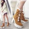 Women's Boots Suede High Heel Boots Vintage Winter Ladies Fur Warm Platform Snow Boots Lace Up Cosplay High Heel Shoes 34-43