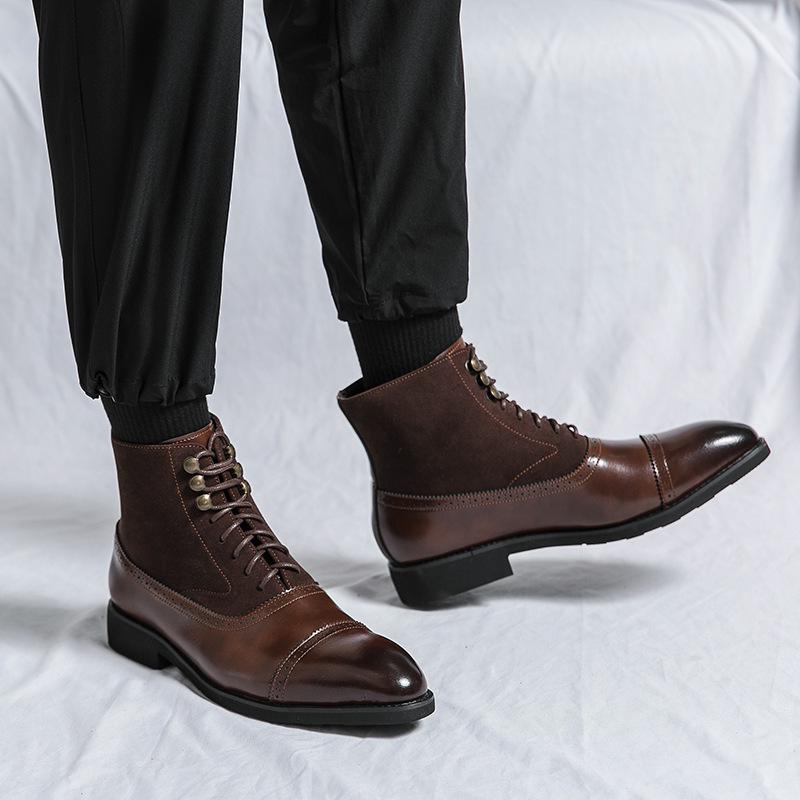 Men's Retro Lace-up High-top Leather Boots - Plus Size Spring/Autumn Fashion Casual Shoes