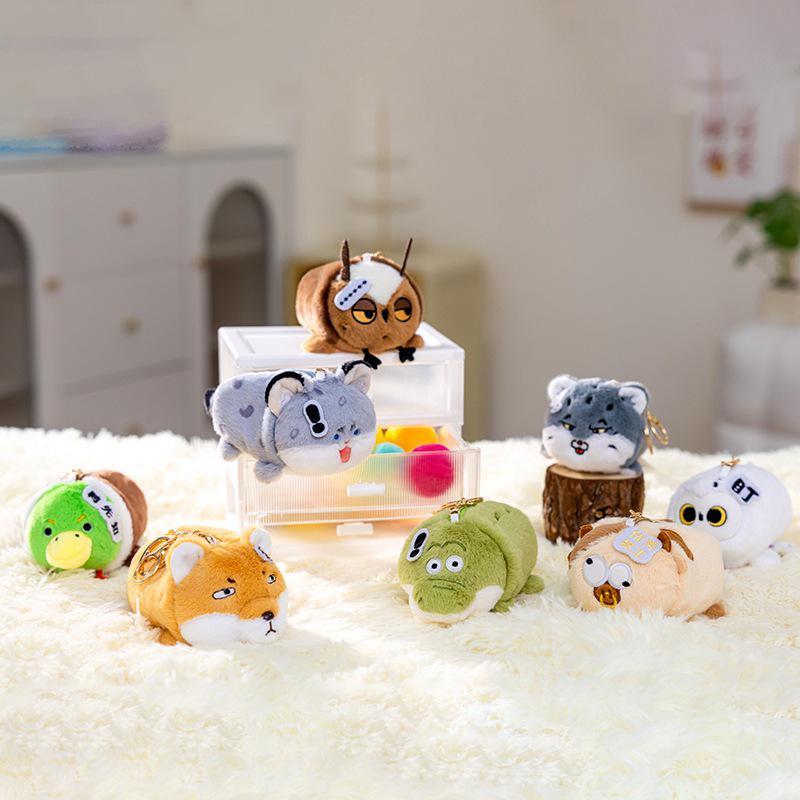 Snow Leopard Earphone Case & Plush Backpack Charm Set: Quirky Duck & Cute Cow Keychain