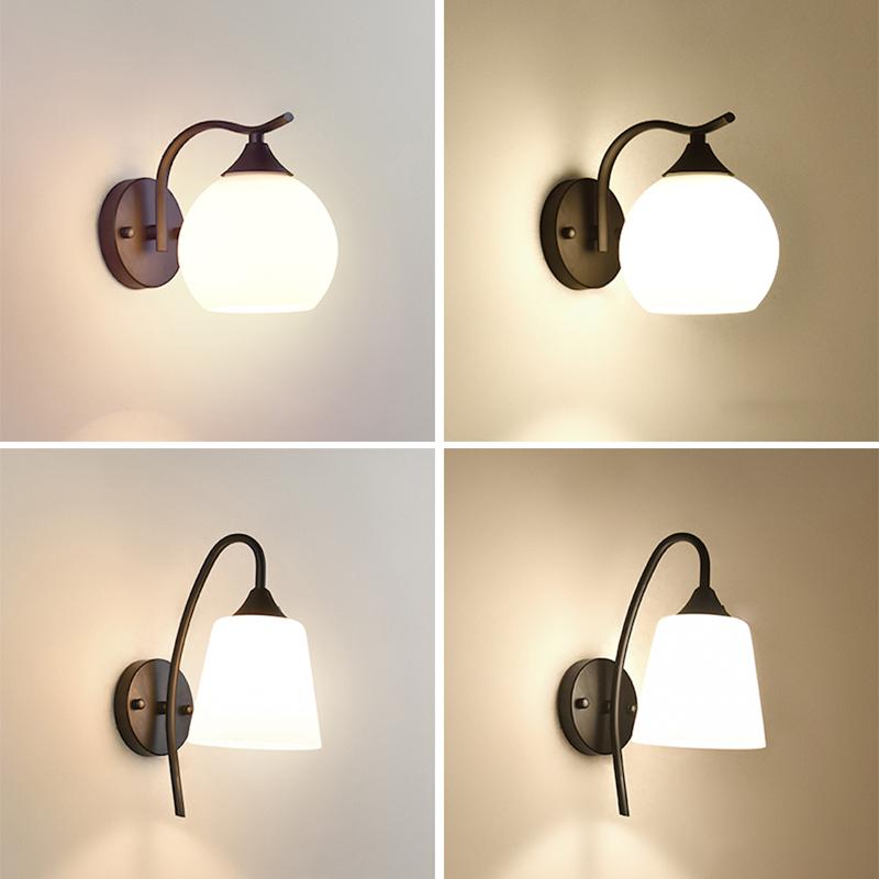 LED Schwarze Wandleuchte Glasschirm Eisen Nachttisch Leseleuchte Flur Gang Treppe Oben Unten Montiert Moderne Wandleuchte Wandleuchten