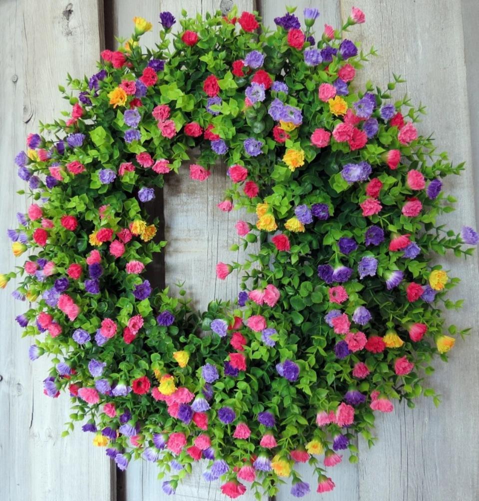 Colorful Spring Summer Wreath Farmhouse Colorful Cottage Wreath Artificial Flowers Wreath Decor for Front Door Wall