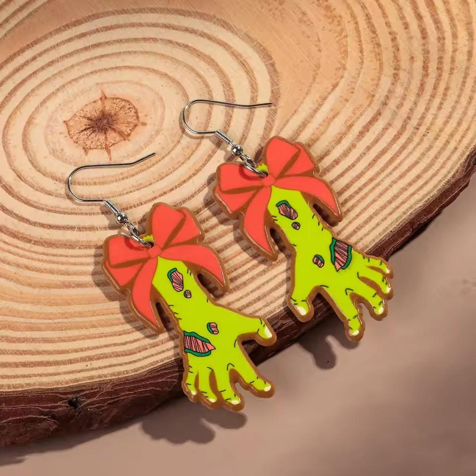 

Готический Свитер с Черепом и Кровью Снежинка Акриловые Серьги на Хэллоуин для Женщин Гном Бант Скелетная Рука Рождественский Кулон Украшения Подарок