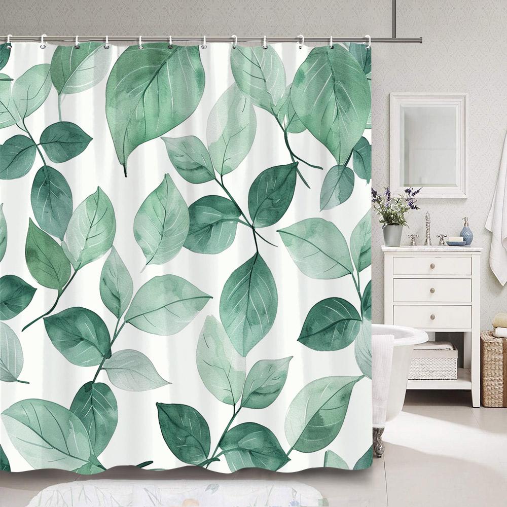 Modern Simple Colourful Leaf Shower Curtain Botanical Pattern Polyester Fabric Shower Curtains Bathroom Decoration With Hooks