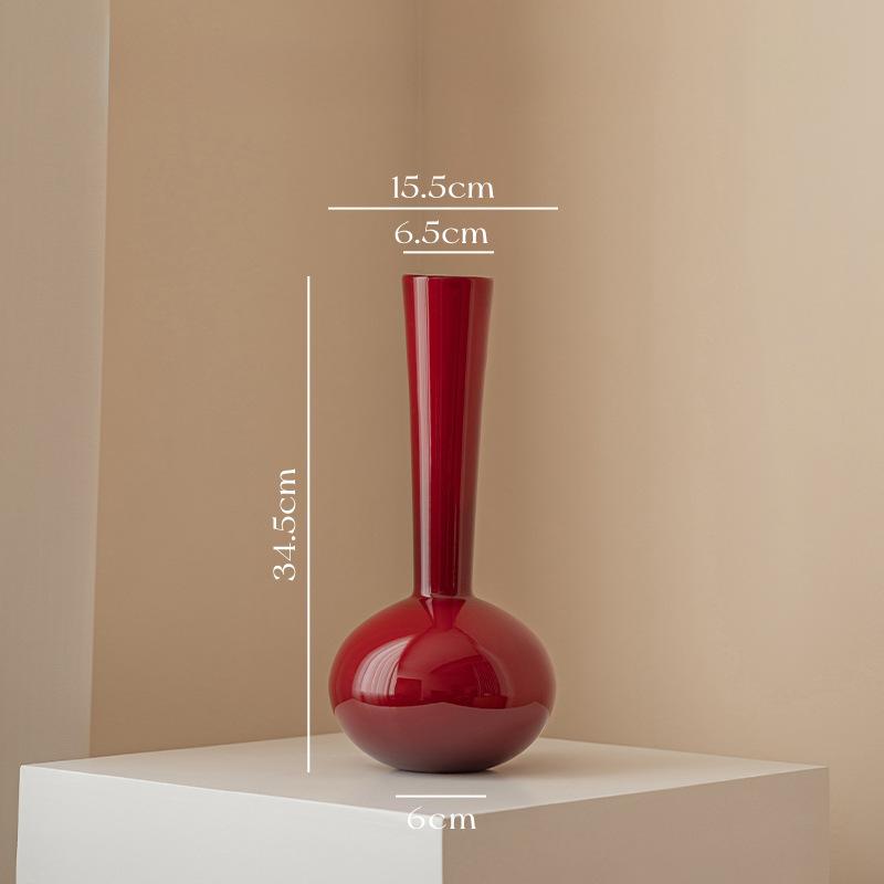 

Red Glass Vase Luxury Home Decor Chinese Style Holly Flower Arrangement for Living Room