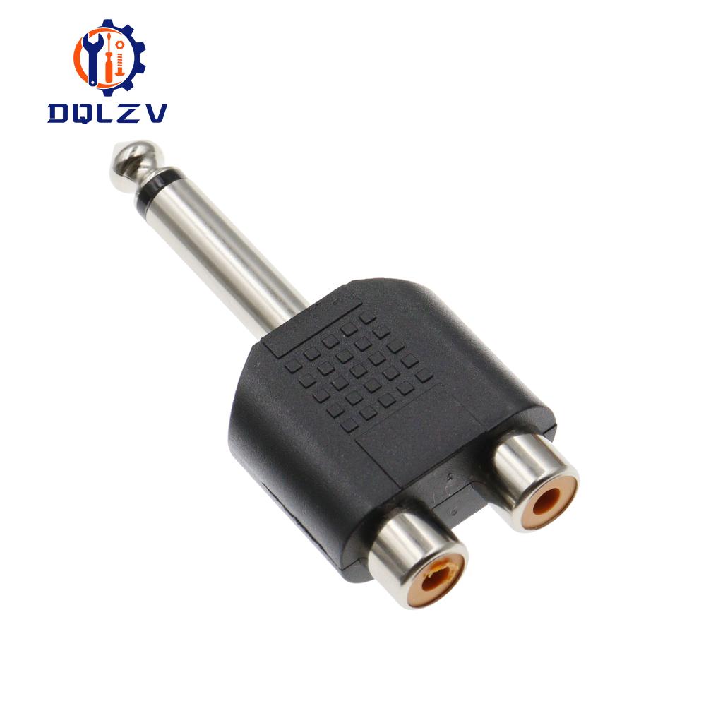 

6.35 / 6.5 mm Male to Dual RCA Female audio and video adapter connection lotus three split RCA RF connector AV 1PCS