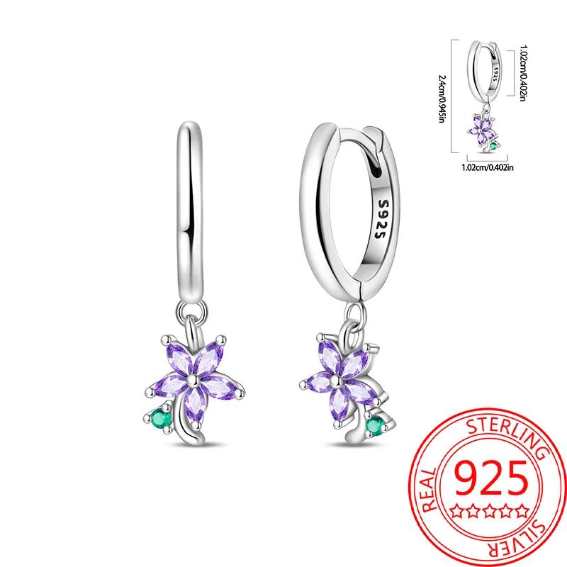 S925 Silver Colorful Sparking Zircon Heart Shape Dopamine Hoop Earrings Flowers Earrings Jewelry for Women Girl Fine Gifts