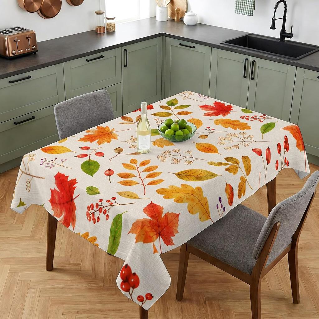 Fall Maple Leaves Print Tablecloth for Table Decor Farmhouse Autumn Harvest Kitchen Dining Table Cloth Thanksgiving Decorations