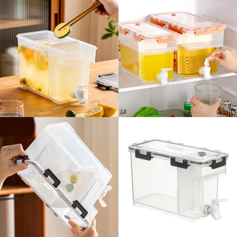 Clear High Capacity Beverage Dispenser with Airtight Lid Refrigerator Safe Leak Proof Drink Container with Tap