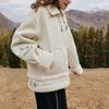 Fila Fusion Embroidered Logo Print Loose Lamb Fleece Jacket Women Jackets Mica-Beige T11W342913F-BQ