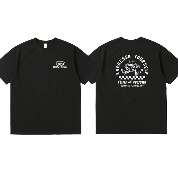 

COFFEE AND CUSTOMS American retro sports style pure cotton printing round neck short-sleeved T-shirt men 4XL