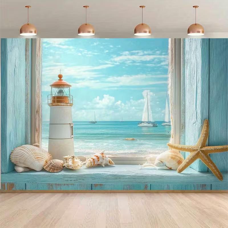 2D Tropical Coastal Sailboat Background for Summer Beach Birthday Party Decoration 47.2x31.5inch/120*80cm
