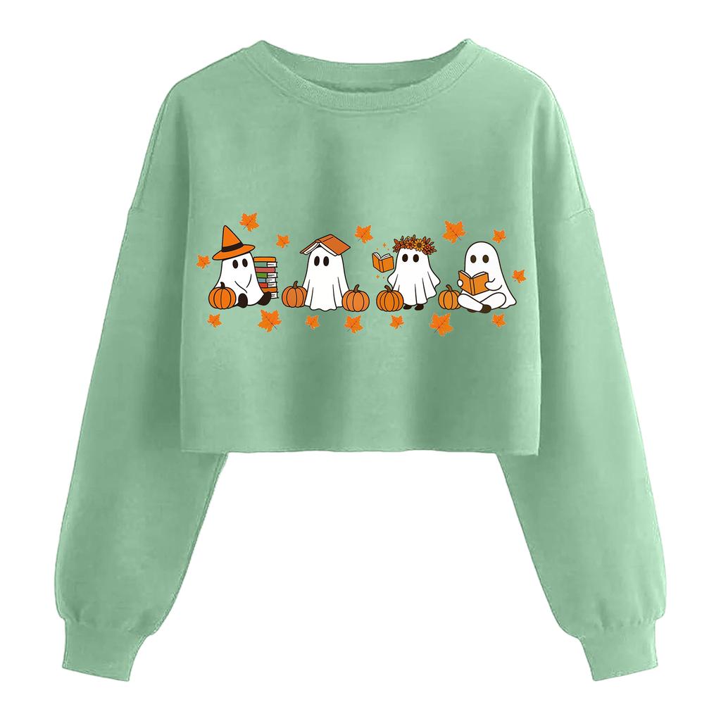 Women's Fashion Halloween Printed Navel-Exposed Long Sleeve Pullover Sweatshirt