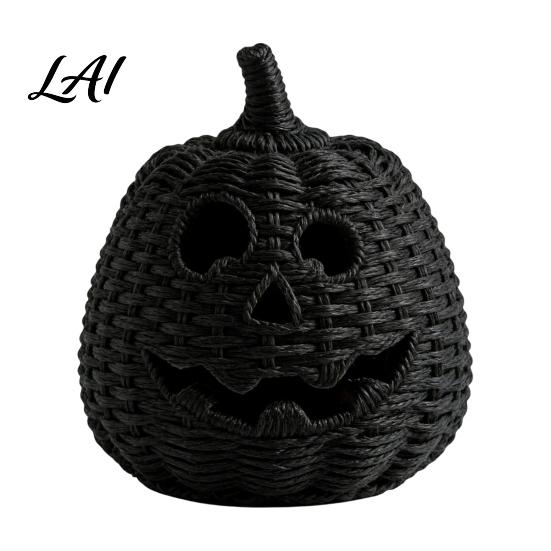 Uniek Seizoensgebonden Cadeau Halloween Hars Pompoenmand Nep Geweven Lantaarn Ornament Spookachtig Gotisch Huisdecor Zwarte Snoeppot voor Tafelblad Schouw