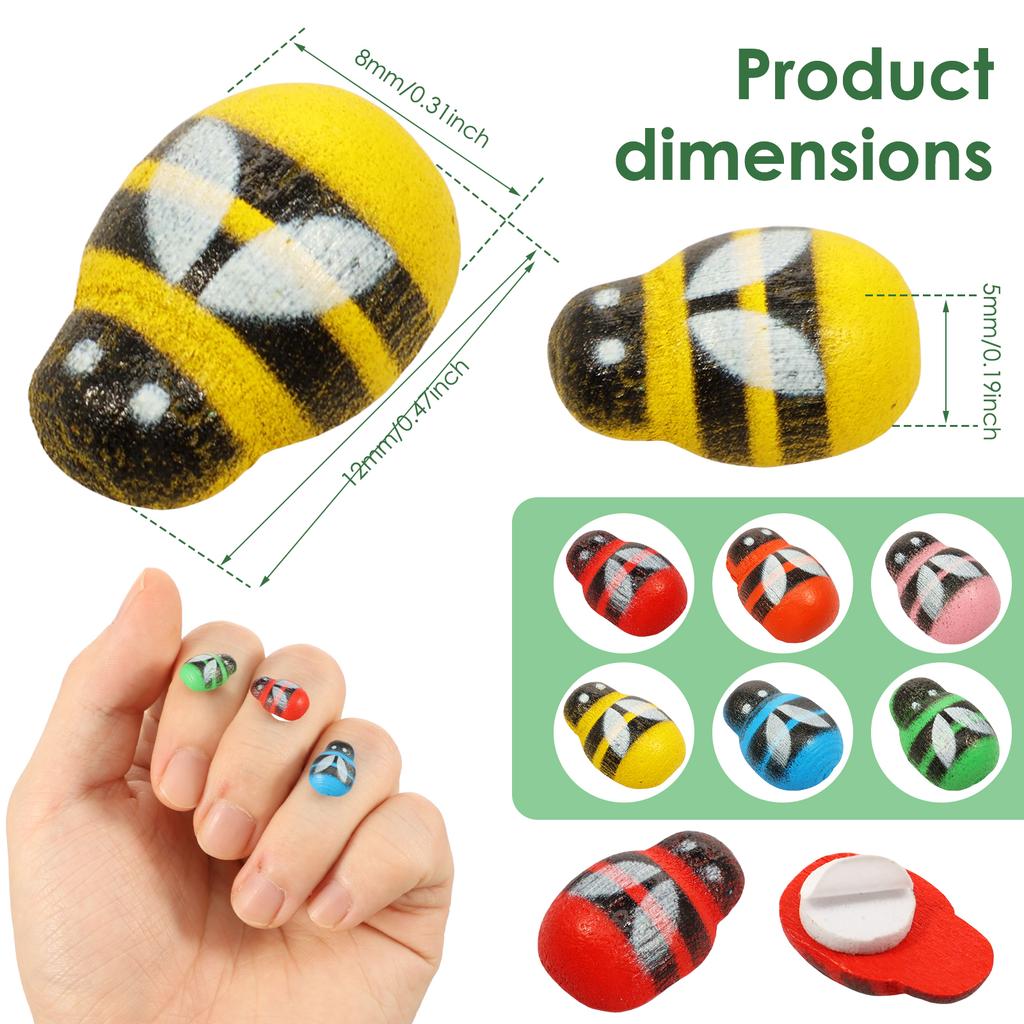 100Pcs Mini Wooden Ladybug Bee Self-adhesive Sticker Children Painted DIY Craft Fairy Garden Figurine Miniature Home Party Decor
