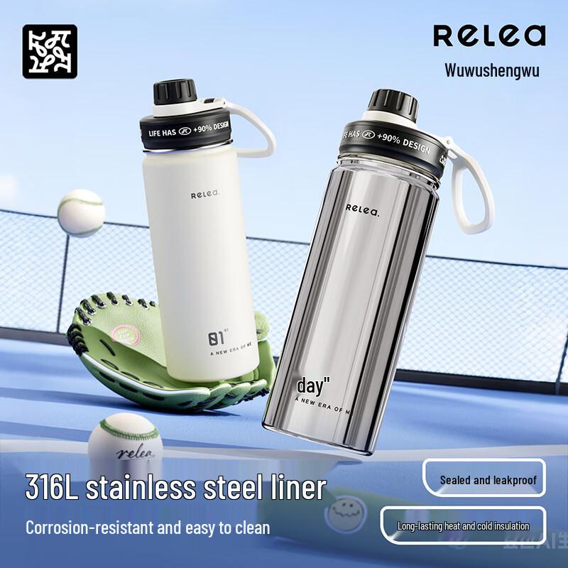 RELEA Insulated Sports Water Bottle with Straw 600ML