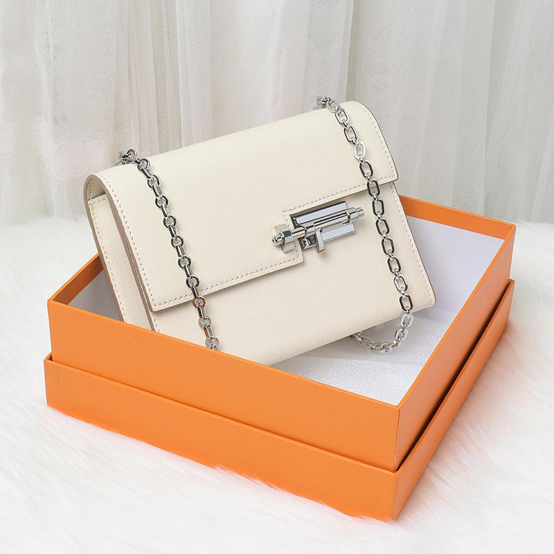First Layer Cowhide Chain Bag Women'S Latch Bag Leather Lock Small Square Bag Shoulder Messenger Bag