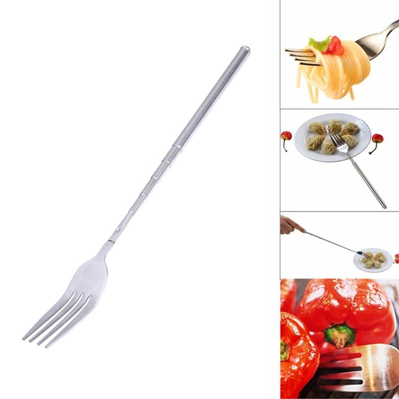 Posate Forchetta Acciaio Inossidabile Stoviglie Bento Box Forchetta Retrò BBQ Telescopica Estensibile Cena Frutta Dessert Forchetta a Manico Lungo