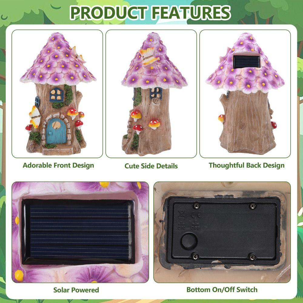 60PCS Solar Fairy Garden Accessories Resin Light up DIY Village Decoration Elves Flowers Cottage Micro Landscape Ornament