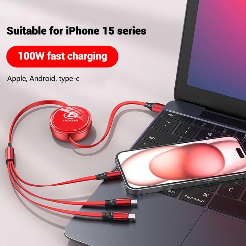 ZAG1 2026 Hot Interior Stickers 100W Car Interior Charging Data Cable Scalable 3 In 1 Phone Charger For Lexus ES300 RX330 RX300 GS300