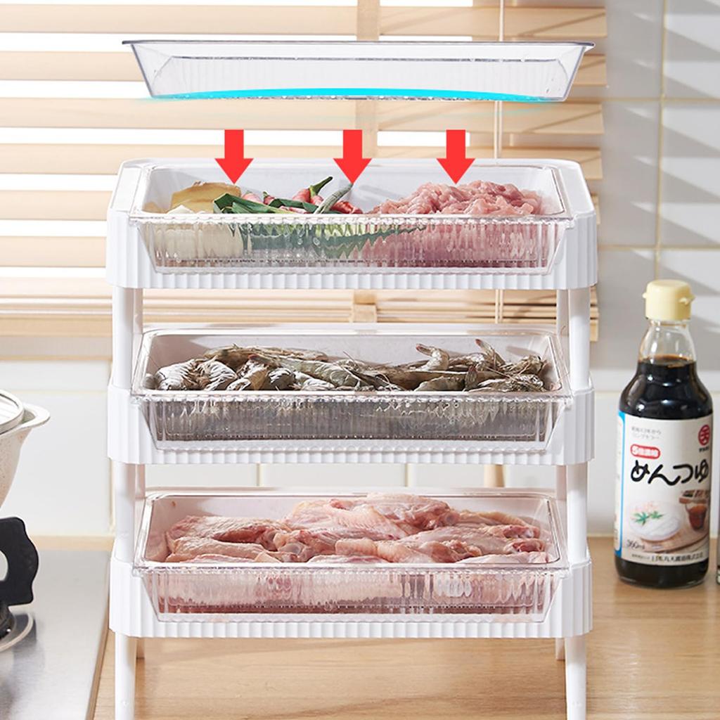 Hot Pot Food Storage Set of with Kitchen Organizing Container Tray, 2, Drawer-Style, Stackable, Drainer, Multi-Purpose Storage, Vegetable, Meat,