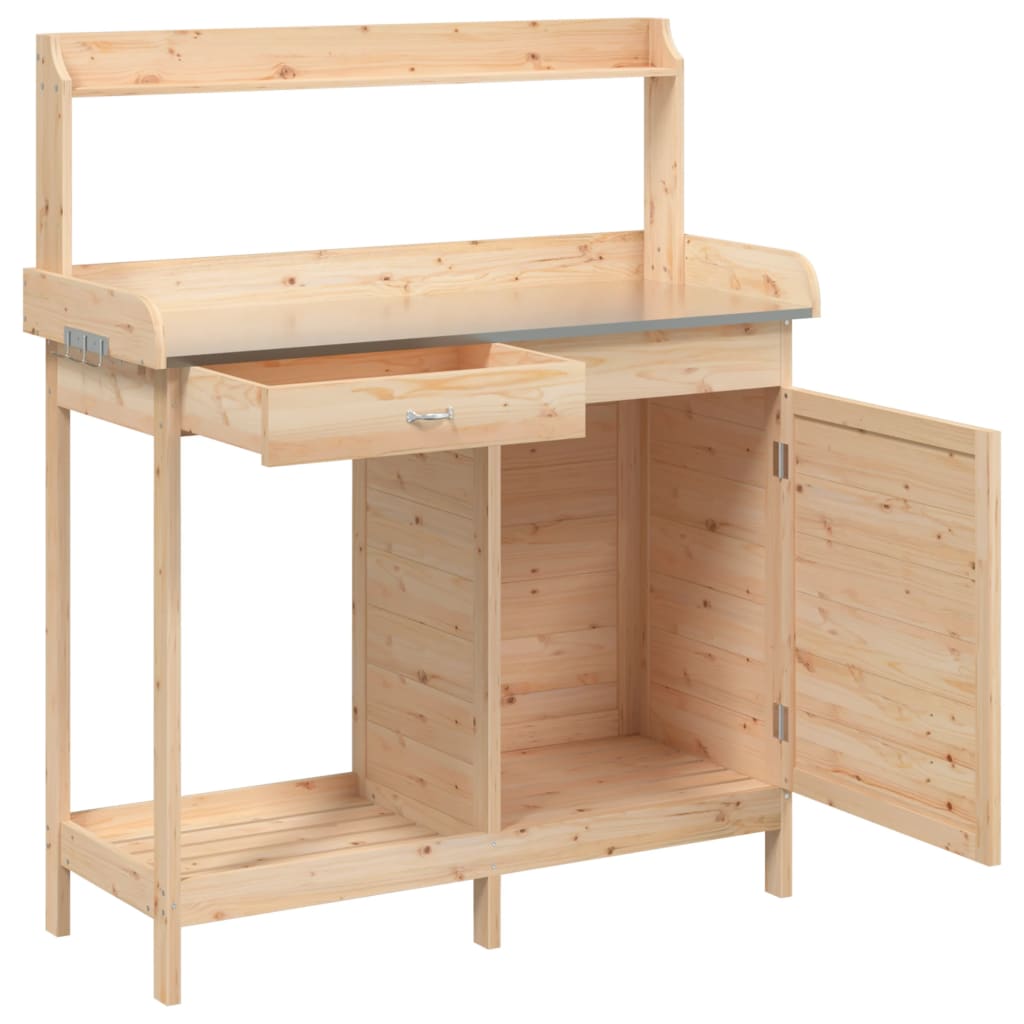Plant Table with Cabinet 110.5 x 45 x 124.5 cm Solid Spruce Wood